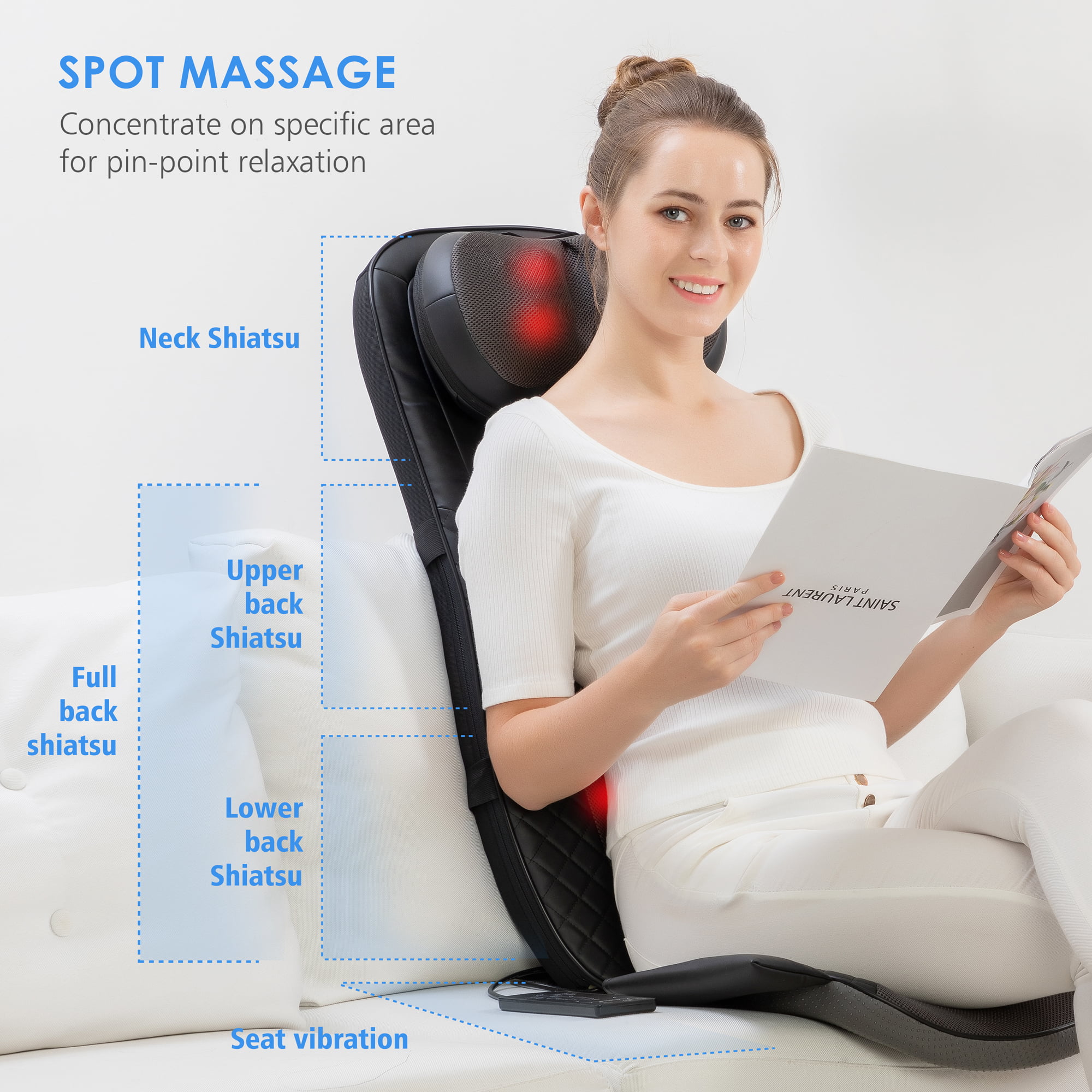 COMFIER Neck and Back Massager with Heat,Shiatsu Massage Chair Pad Portable  with Compress & Rolling,…See more COMFIER Neck and Back Massager with