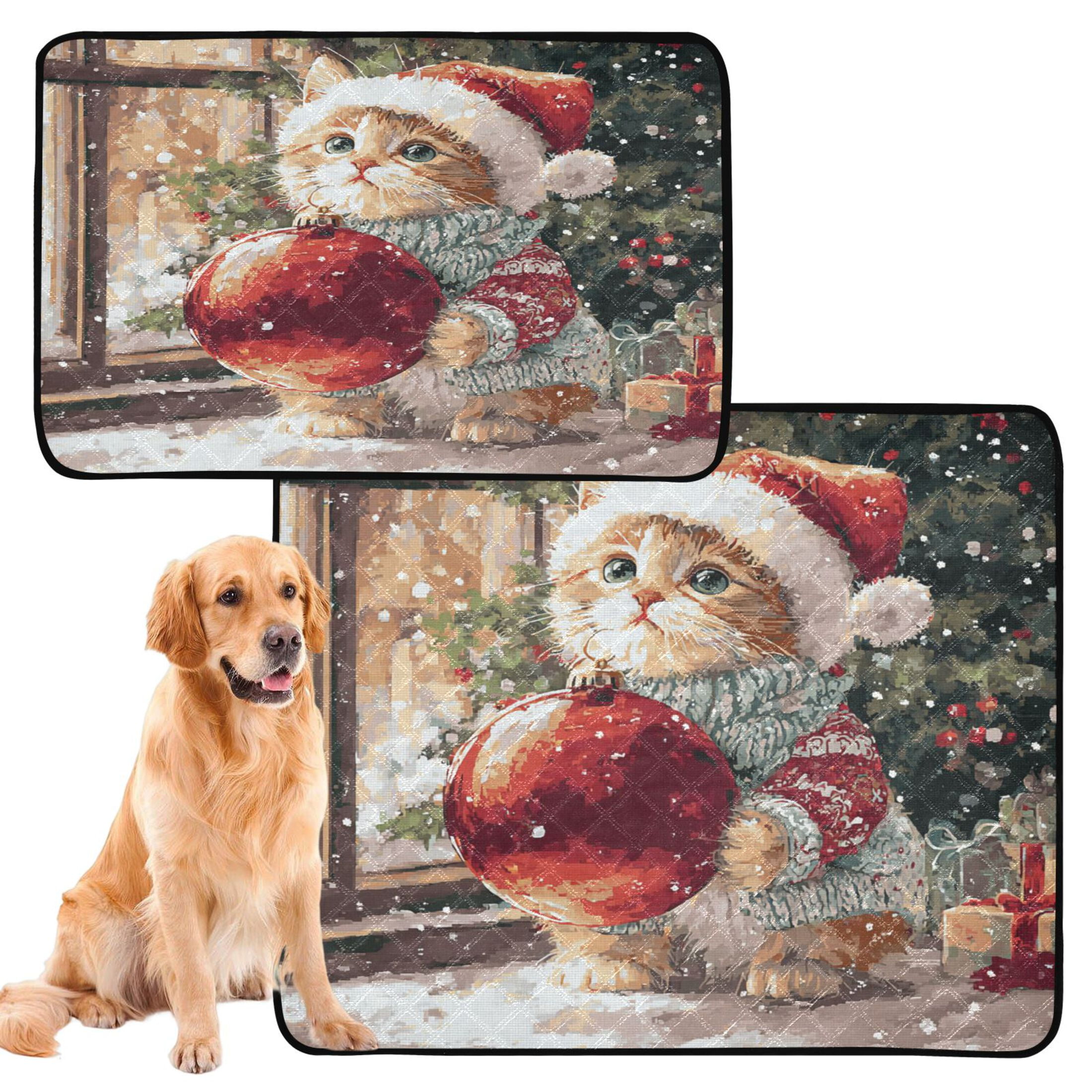 Qxltty Christmas Golden Tabby Cat Cat litter Pads Pet Set of 3 Diaper Mats Center Anti-leakage Layer Absorbent Soft and Comfortable