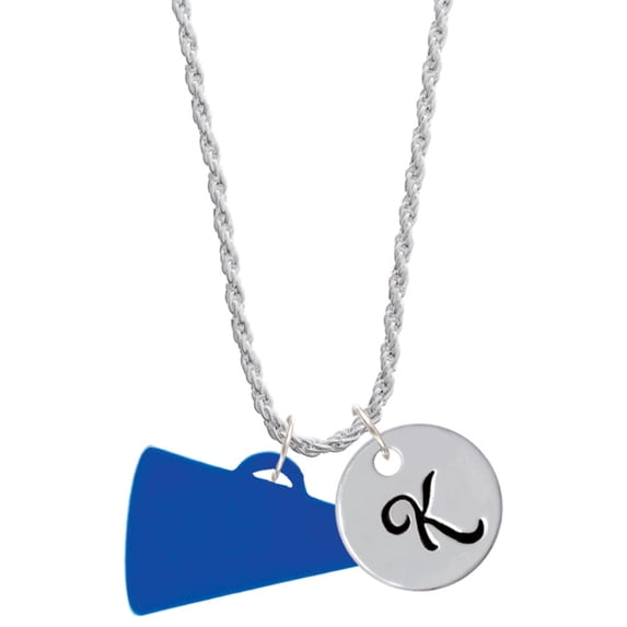 Delight Jewelry Acrylic 1.25" Royal Blue Megaphone Silvertone Script Initial Disc - K - Charm Necklace, 20"+3"