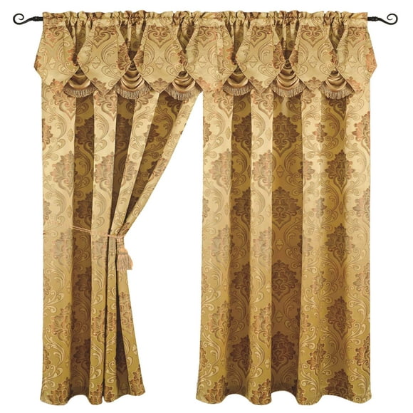 Venice Collections Panneau de Rideau Jacquard de Luxe avec Cantonnière Cascade Attachée, 54 par 84 Pouces Angelina Or