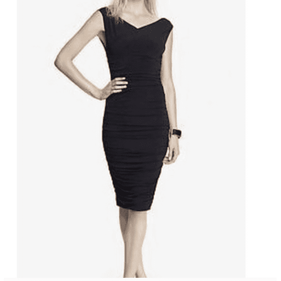 EXPRESS Wrap Ruched Jersey Bodycon Midi Dress Black Small