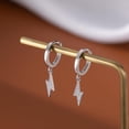 thumbnail image 4 of Solid 925 Sterling Silver Lightning Bolt Drop Hoop Earrings for Women Teens CZ Lightning Bolt Hoop Earrings Huggie, 4 of 7