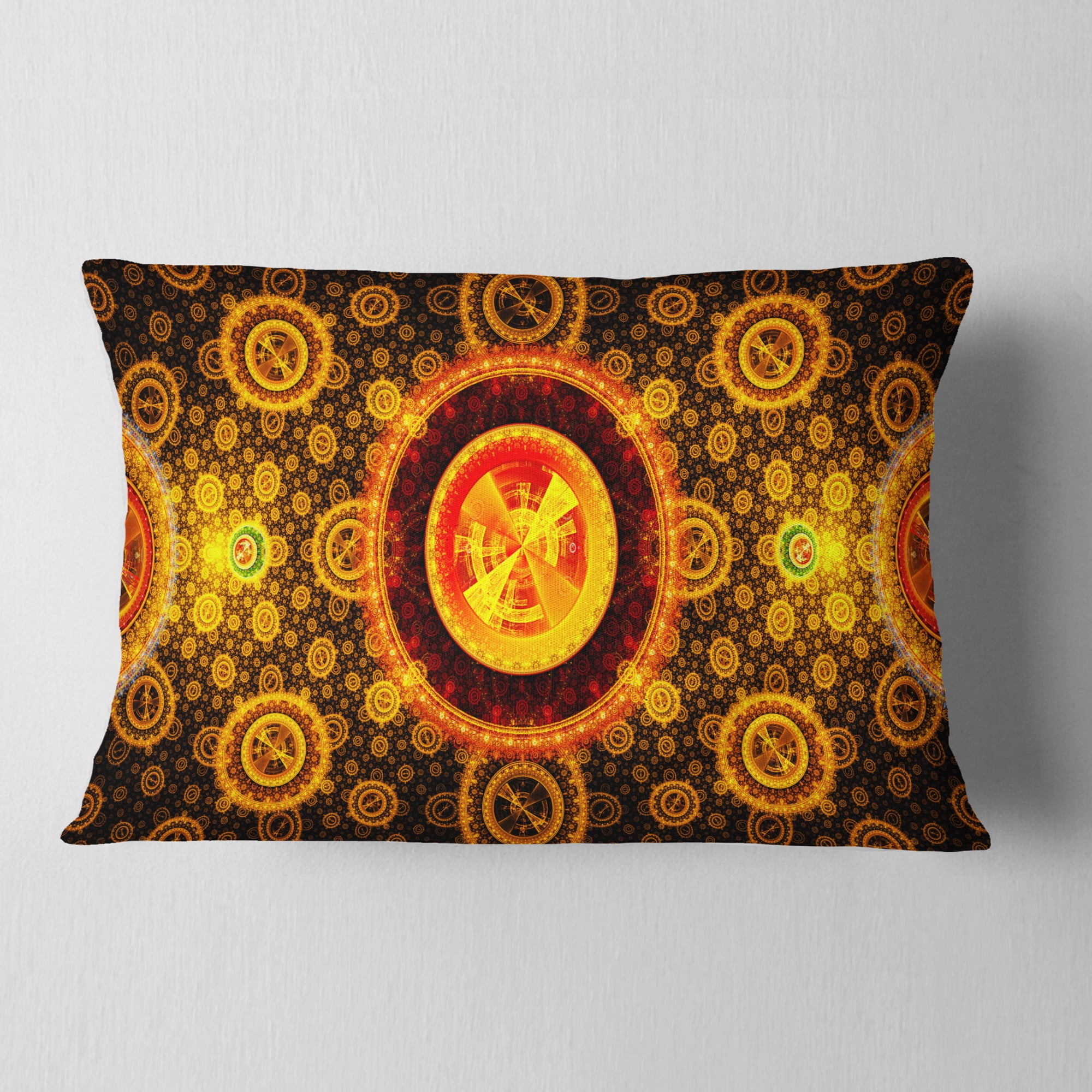 Designart Golden Psychedelic Relaxing Art - Abstract Throw Pillow - 12x20