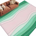 thumbnail image 2 of Abstract Lines Washable Living Room Rugs 8'x10', Green Pink Waves Modern Style Simple Low Pile Throw Large Area Rug Non-Slip Sturdy Edge Binding Carpet for Bedroom Dining Room Office, 2 of 9