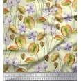 thumbnail image 1 of Soimoi Yellow Cotton Voile Fabric Leaves & Purple Floral Printed Craft Fabric by The Yard 42 Inch Wide, 1 of 1