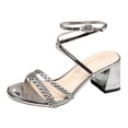 thumbnail image 5 of Rokment Womens Metallic Braided Leather Strappy Dressy Sandals Bride Wedding Elegant Bling Pointed Toe Chunky Block High Heels Dress Pumps Summer Shoes for Banquet Silver Size 6.5, 5 of 7
