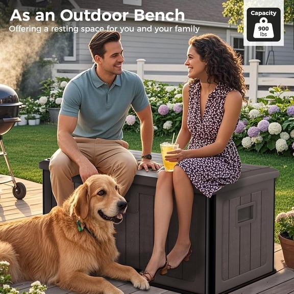 Outdoor Storage  100 Gallon Waterproof Deck Box with Double-Wall Construction for  Garden Pool