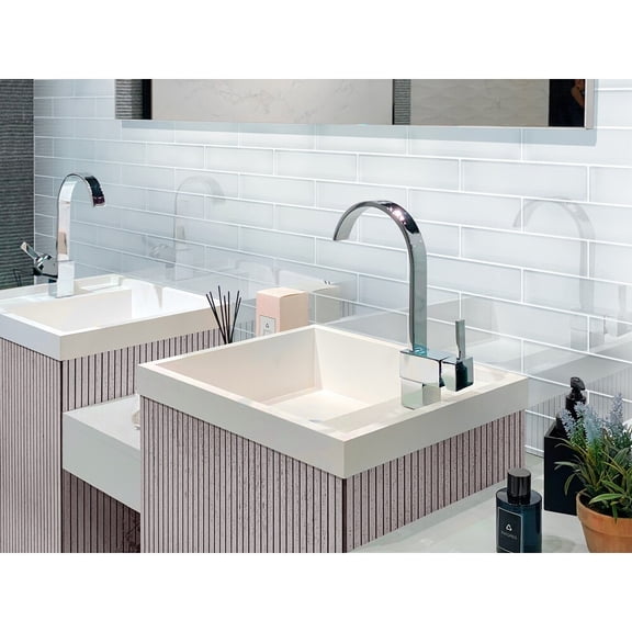 Apollo Tile 20 Pack 3-in x 12-in White Rectangular Subway Glossy Finished Glass Mosaic Wall Tile (5 sq ft/case)