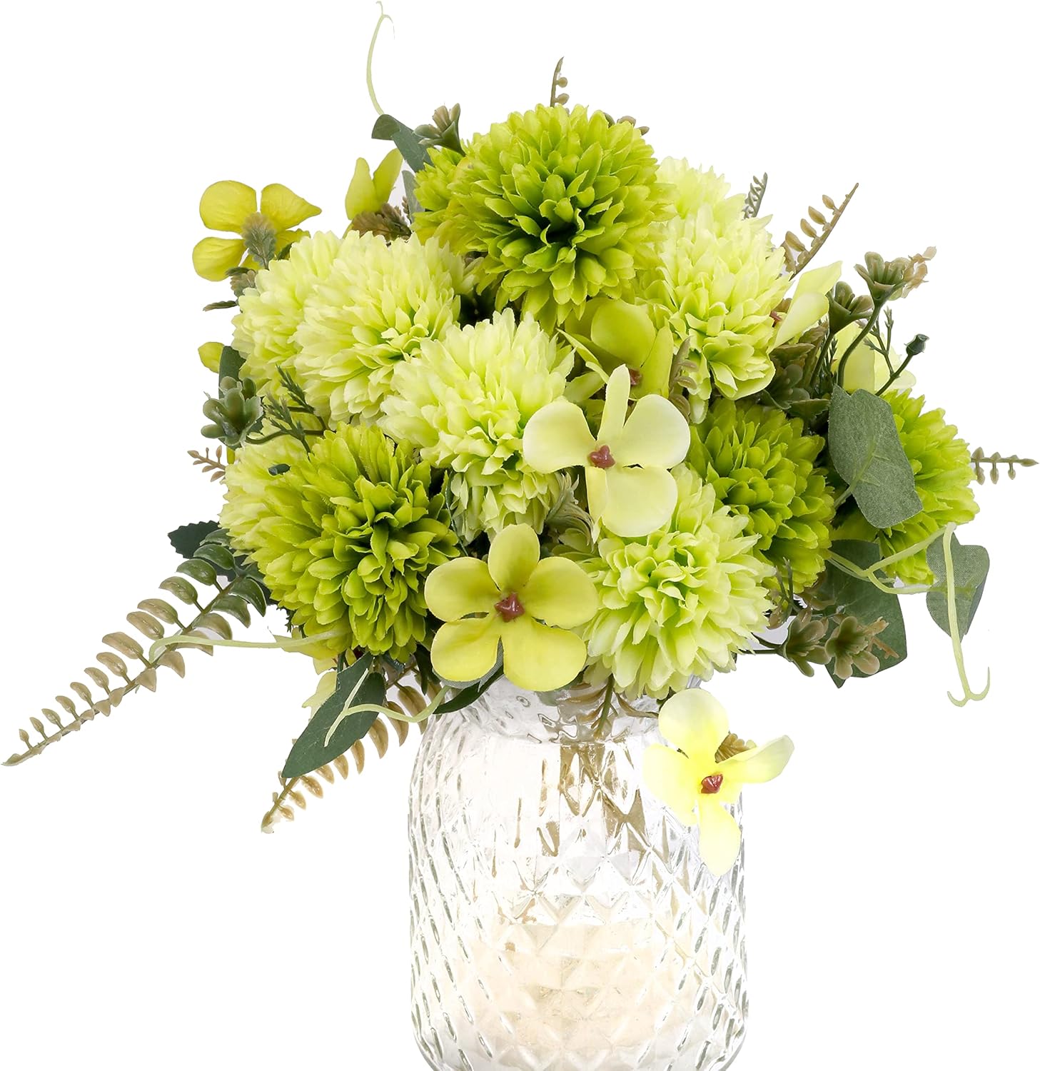 Artificial Chrysanthemum Ball Flowers - 3pcs Realistic Silk Flower with Stems&Leaves for Wedding, Party, House Decoration, Table Centerpieces Flowers