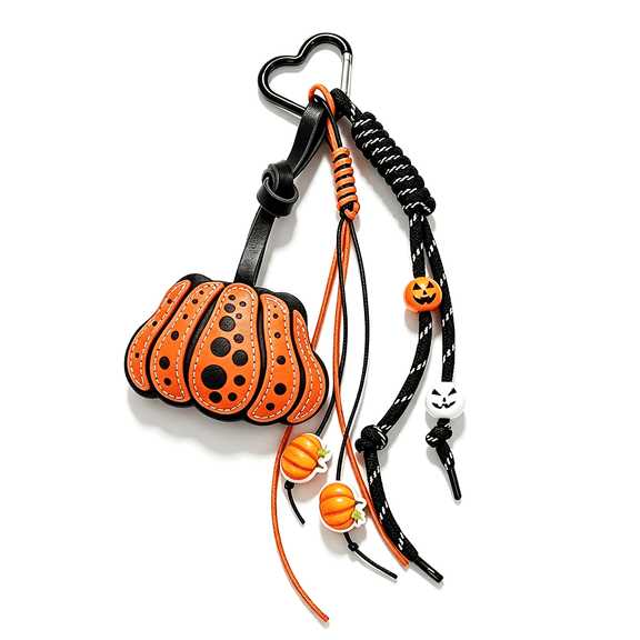Halloween Pumpkin Keychain for Women, Cute Spooky Pumpkin Bag Charm with Braided Rope, Jack-o'-lantern Beads Heart Carabiner, Fall Aesthetic Bag Pendant Gift for Teen Girls