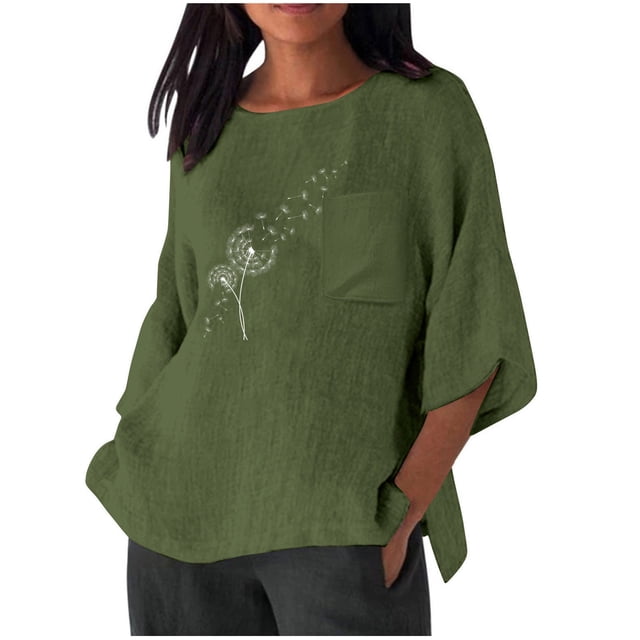 Birdeem Blouse pour Femmes Mode Été Décontractée Chemise Imprimée avec Poche Col Rond Haut Ample