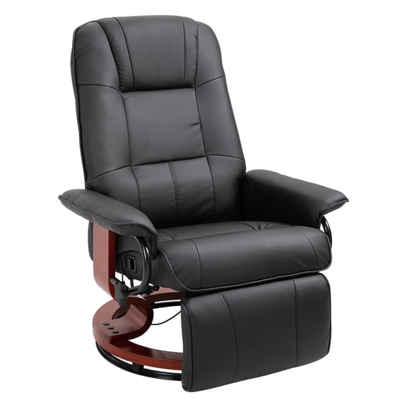 Faux Leather Manual Recliner, Adjustable Swivel Lounge Chair with Footrest, Armrest and Wrapped Wood Base for Living Room, Black