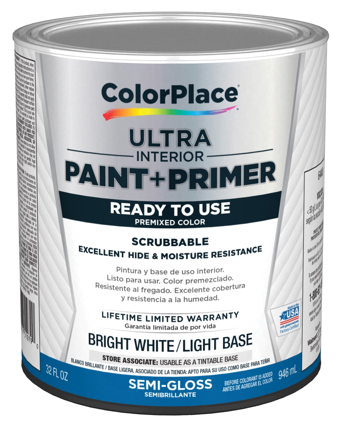 ColorPlace Ultra Interior Paint & Primer, SemiGloss, Bright White