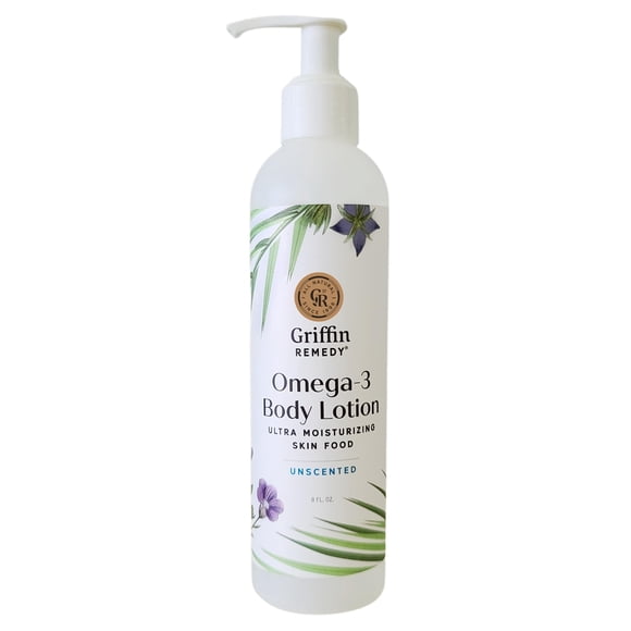 Griffin Remedy Omega-3 Loción corporal sin perfume con MSM orgánico y aceites esenciales Ultra hidratante Todo natural Sin parabenos Sin sulfato 8 fl oz