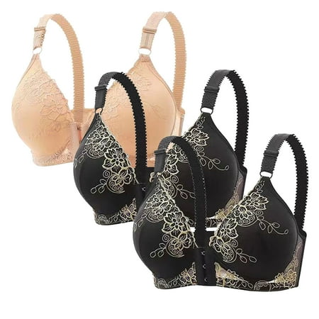 Black of Friday Deals!Clearance Staron 3PC Wireless Bras for Women Front Closure No Underwire Bra Soft Strap Comfortable Bras Wireless Daily Underwear Large Size Bra