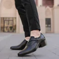 thumbnail image 3 of Men's Genuine Leather Chunky Heel Monk Strap Dress Loafers Fashion Classic Pointed Toe Low Top High Heel Slip On Chelsea Casual Business Formal Shoes, 3 of 8