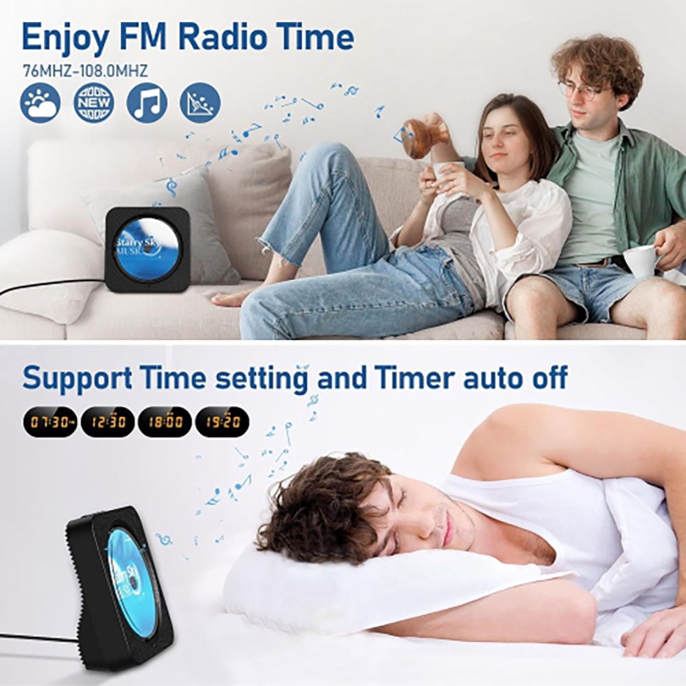 Nidemao Portable CD Player with Bluetooth Functionality; Home Desktop CD Player; Built-in High-Fidelity Speakers; Equipped with Remote Control, Dust Cover, LED Display; Home Audio System with FM Radi