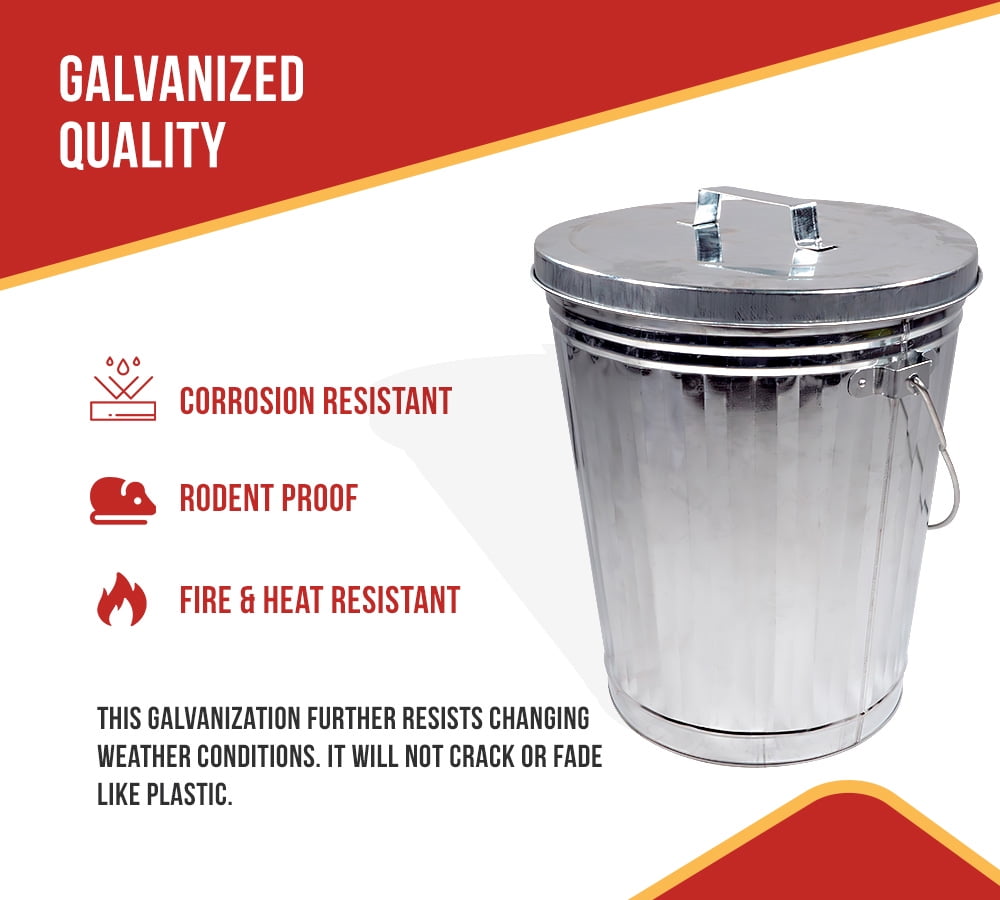 Galvanized Trash Can w/ Lid Ideal for Trailers - 6 Gallon Steel Mounted Small Outdoor Garbage Can for Home, Office, Bathroom, Kitchen - Fire and Heat Resistant