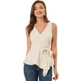 thumbnail image 1 of INSPIRE CHIC Hauts d'Été Sans Manches à Encolure en V Portefeuille à Taille Nouée pour Femmes, 1 of 6