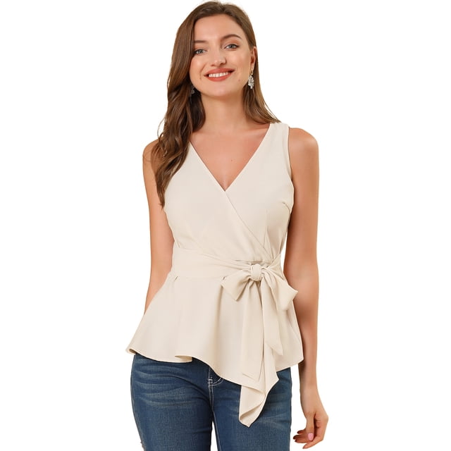 INSPIRE CHIC Hauts d'Été Sans Manches à Encolure en V Portefeuille à Taille Nouée pour Femmes