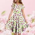 thumbnail image 1 of Zpanxa Robes d'Été pour Filles Manches Courtes Volantées Col Rond Imprimé Floral Taille Poche Robe Superposée Polyester Spandex Multicolore 4-5 Ans, 1 of 6