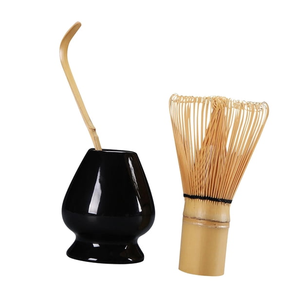 Juego de Matcha Japonés Batidor de Matcha Batidor de Bambú Soporte de Batidor de Cerámica Tradicional G negro