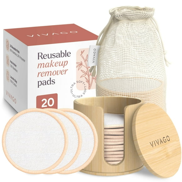 Rondas de algodón reutilizables VIVAGO (paquete de 20) con bolsa de lavandería y soporte