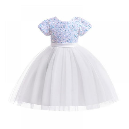 

Sunwukong Little Girls Sequin Mesh Flower Ball Gown Party Dress Tulle Prom