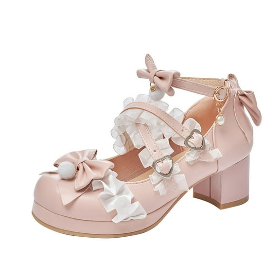 LNMQLPDBS Girls Summer Shoes Bow Decoration Lace Ruffle Trim Platform Shoes with Adjustable Double Buckle and Ankle Strap Low Heel Princess Dress Shoes Performance Shoes for Kids Girls