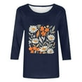 thumbnail image 3 of qucoqpe Women's Summer Fashion Floral Printed Blouses Tops Casual Loose Fit Crew Neck 3/4 Sleeve Shirts, 3 of 5