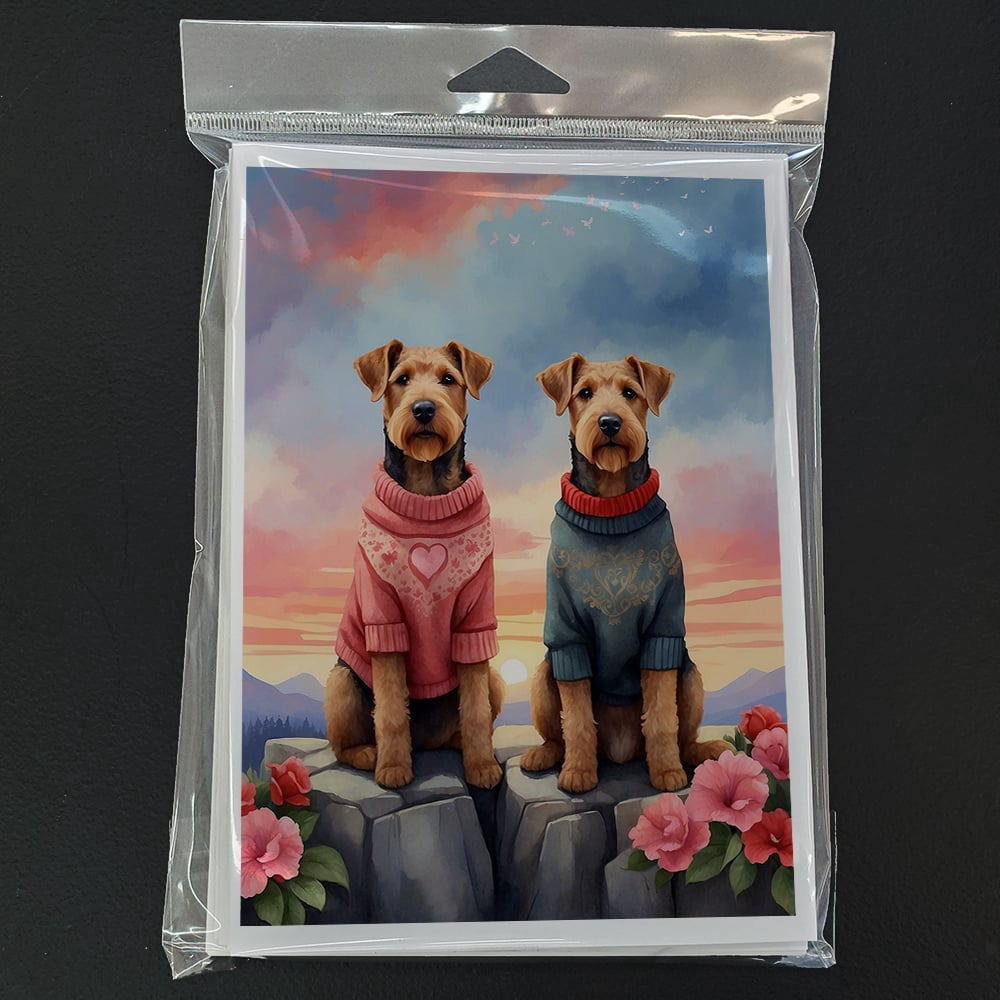 Airedale Terrier Two Hearts Greeting Cards Pack of 8 7 in x 5 in