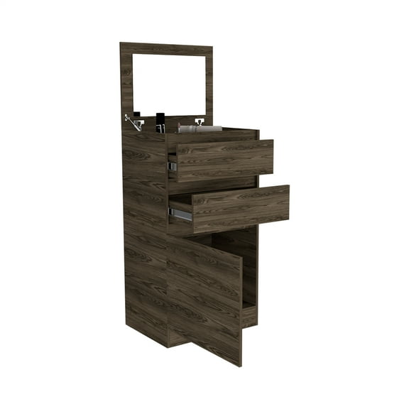 Standing Jewelry Amoire Cabinet With Top Flip Mirror, Jewelry Box Chest With 2 Drawers And Door, Jewelry Storage Organizer For Bedroom