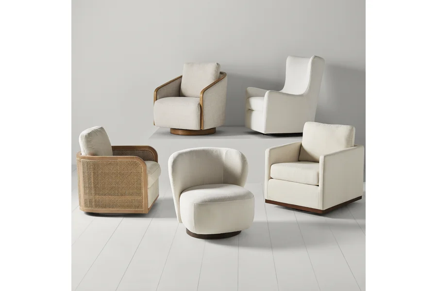 Spruce & Spring 30" Wide Upholstered Swivel Barrel Accent Chair for Living Room & Bedroom, Gray Fabric