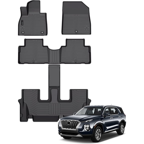 Auxko All Weather Floor Mats Fit for Hyundai Palisade 7&8 Seat 2020-2024 2025 TPE Rubber Liners Palisade Accessories Set All Season Guard Odorless Anti-Slip Floor Mats