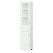Slim Bathroom Storage Cabinet - Tall Linen Tower with Acrylic Door & Drawer, White