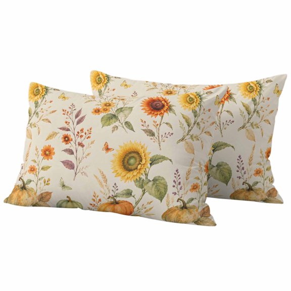 Thanksgiving Fall Outdoor Pillow Covers 20x12 Set of 2, Waterproof Patio Throw Pillowcase Protectors, Sunflower Botanical Autumn Farmhouse Lumbar Decorative Pillow Shams Cushion Covers for Seat Couch