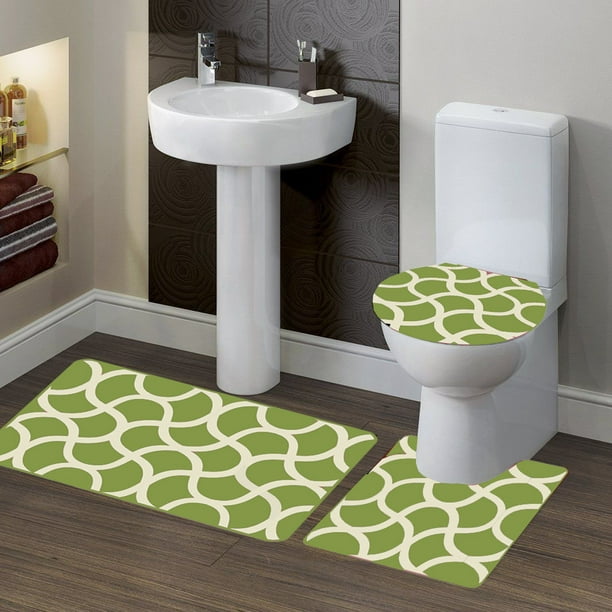 3PC (7) Sage Green HIGH QUALITY Jacquard Bathroom Bath Rug Set