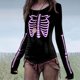 thumbnail image 2 of Camiseta de manga larga de esqueleto de Halloween para mujer, diseño que brilla en la oscuridad con caja torácica y huesos de los brazos, perfecta para fiestas de disfraces, 2 of 5