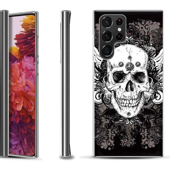 Slim-Fit Fashion Gel Phone Case for Samsung Galaxy S22 Ultra 5G, by OneToughShield ® - Grunge Skull
