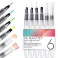 thumbnail image 1 of Water Brush Pens by Chromatek. Set of 6 Aqua Pen Painting Brushes. Including Online Video Tutorials and Downloadable Picture Templates. Ideal for All Water Soluble Pigment and Watercolor Media., 1 of 5