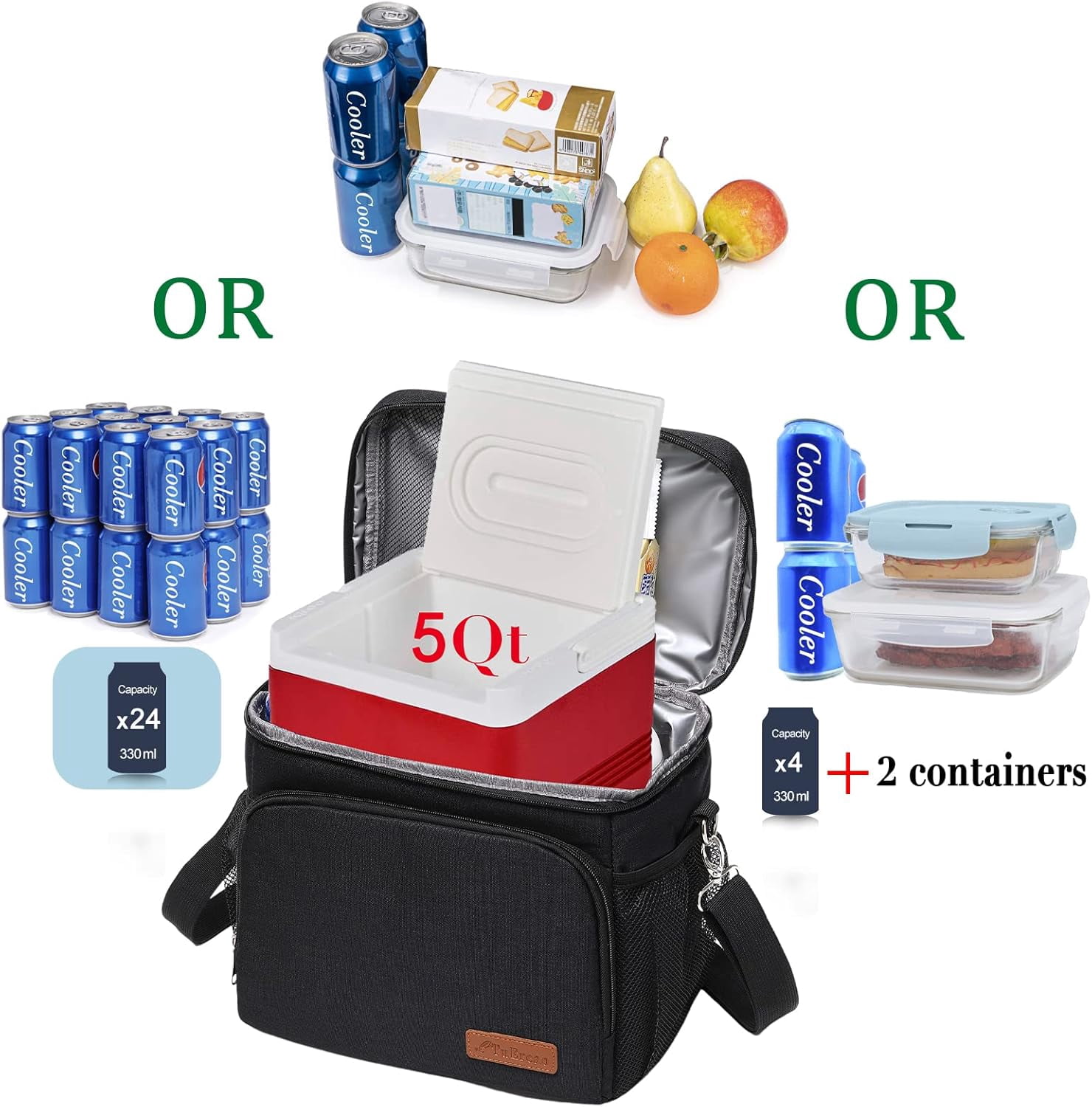 TuErcao Insulated Lunch Bag for Men Women Adult Lunch Box for Men Work Leakproof Soft Cooler for Picnic Travel Road Trips Lunch Tote Bag, Black