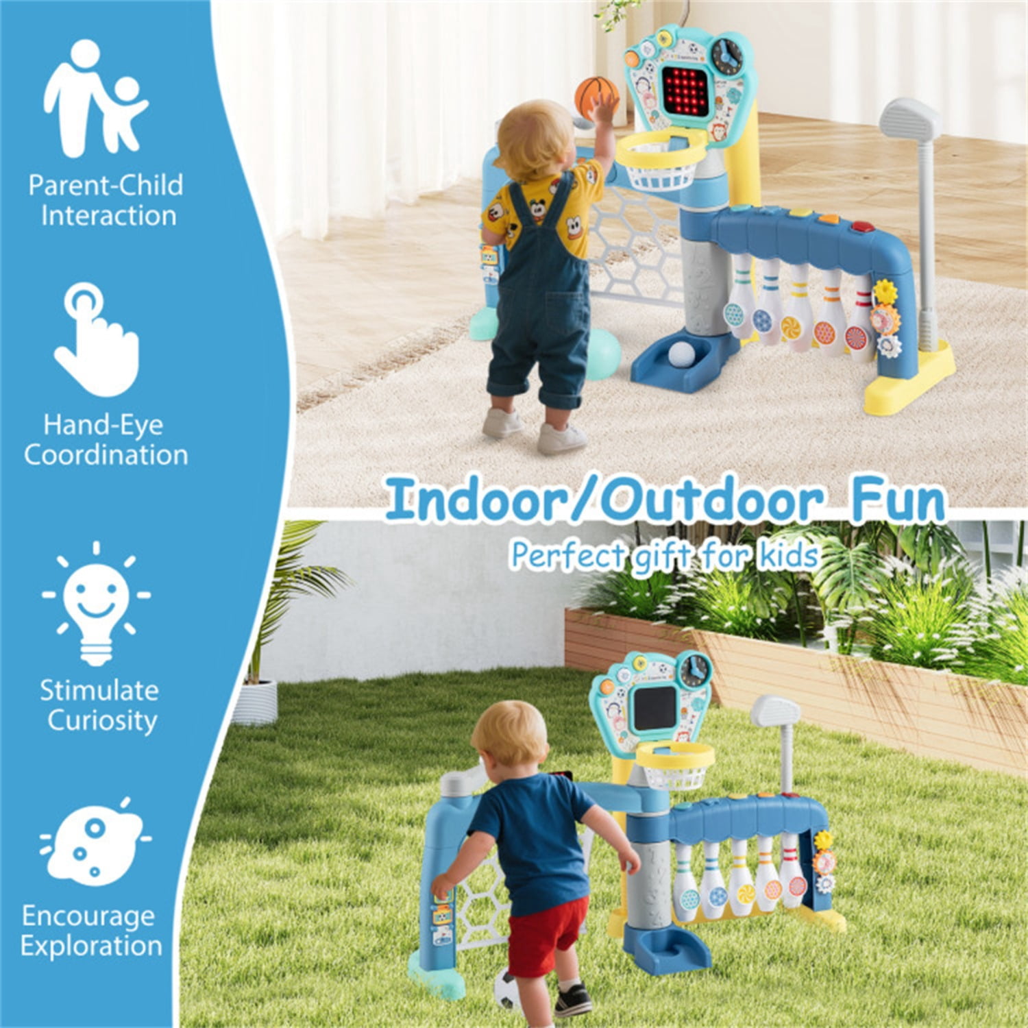 5 in 1 Toddler Sports Activity Center with Basketball Hoop Soccer Golf,  18 Months+​
