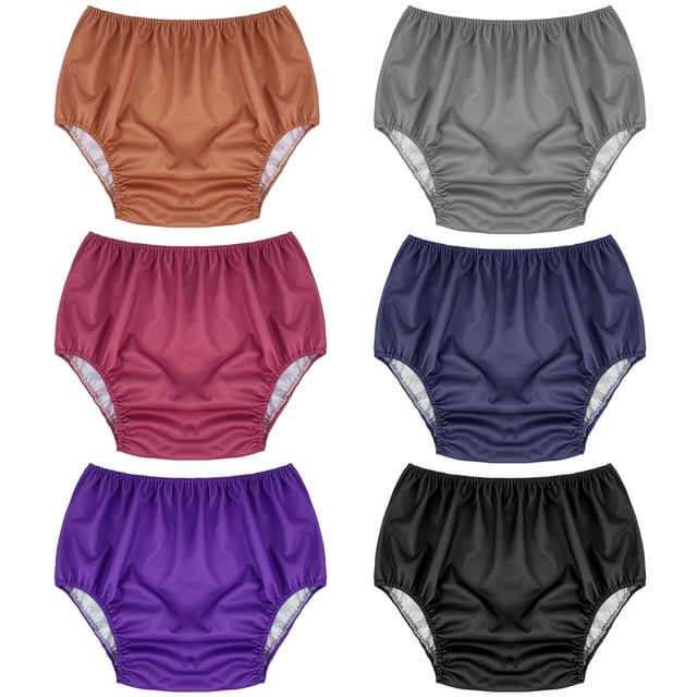 Breathffy 6 Pcs Culottes d'Incontinence Étanches pour Adultes Femmes Hommes à Enfiler, Culotte de Protection Lavable, sous-Vêtements Réutilisables en Plastique, Couvre-Couches pour Personnes Handicapées, Aînées, Post-Partum (Multi
