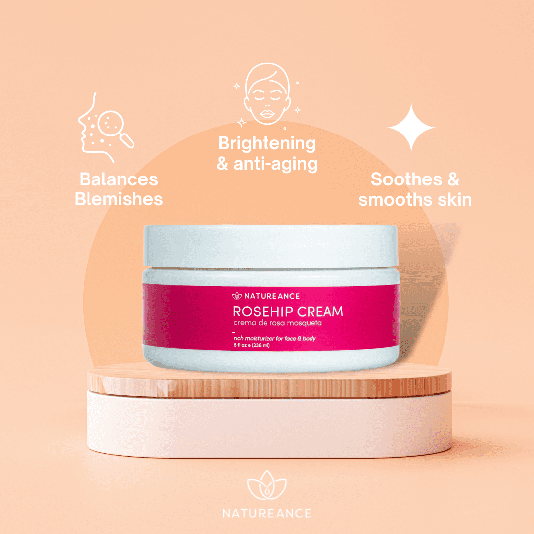 Natureance Rosehip Cream (8 oz) - Hydrating Moisturizing Formula for Anti-Aging - Crema de Rosa Mosqueta