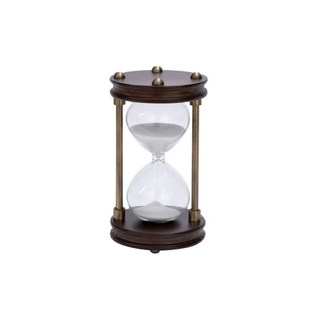 Carved Wood Bass - Wood Metal Glass Sand Timer With Artistically Carved Round Shape Base