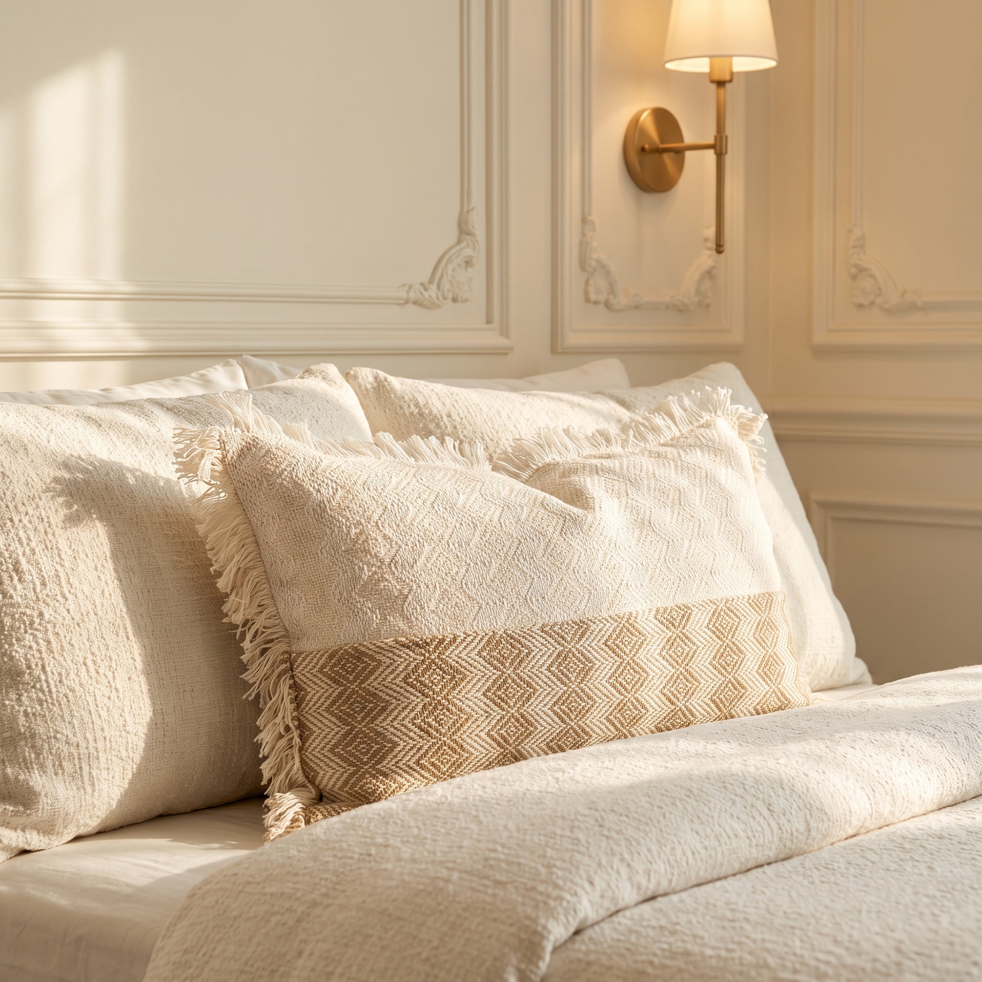 Unique Bargains Linen Colorblock Tassel Throw Pillow Covers Cushion Cases Beige 20"x12"