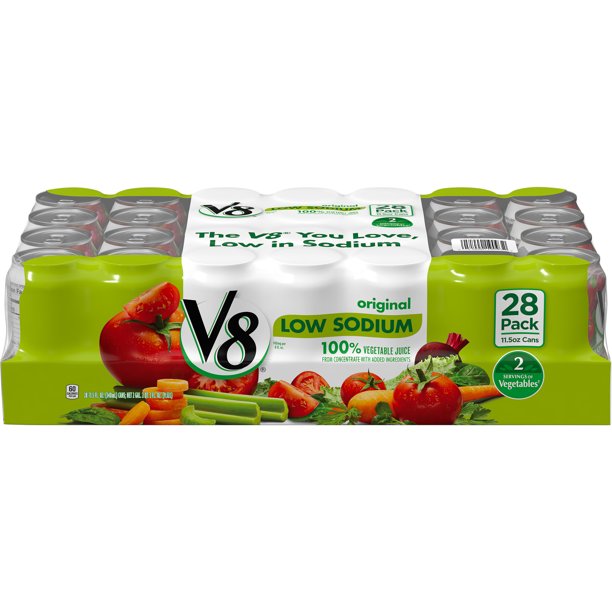 V8 Low Sodium 100 Vegetable Juice, 11.5 oz. Can (Pack of 28) Walmart