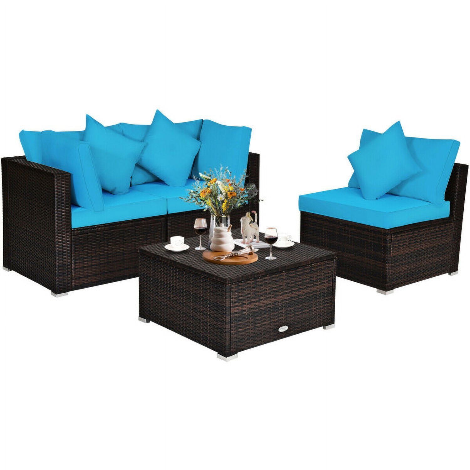 Aimee Lii 4 Pcs Ottoman Garden Deck Patio Rattan Wicker Furniture Set Cushioned Sofa, Outdoor Deck Furniture, Turquoise Aimee Lii 4 Pcs Ottoman Garden Deck Patio Rattan Wicker Furniture Set Cushioned Sofa, Outdoor Deck Furniture, Turquoise