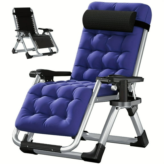 [Guang shengpu Folding Chair] Guang shengpu Portable Folding Chair | Reclining Patio Recliner with Removable Cushion, Headrest, Cup Holder, 440 Lbs Weight Capacity