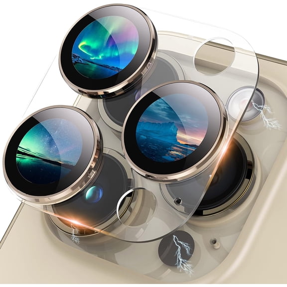 for iPhone 14 Pro and iPhone 14 Pro Max Camera Lens Protector Aluminum Alloy Plus Acrylic   9H Tempered Glass Camera Screen Protector Full Coverage Accessories Case Friendly Cover Gold